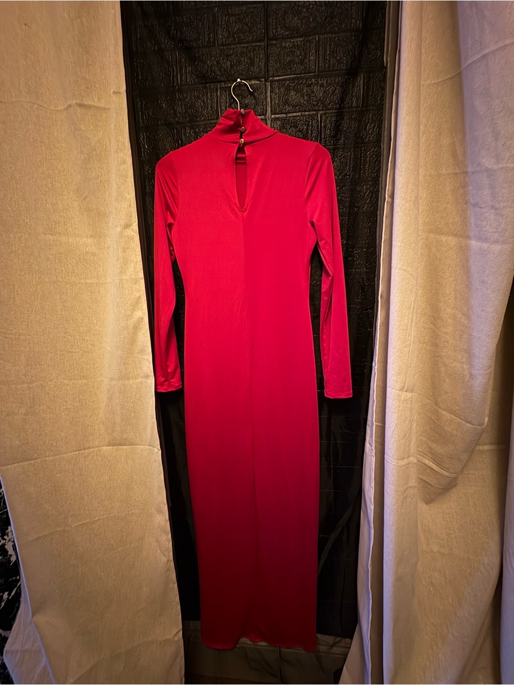Long Sleeve Red Turtleneck Maxi Dress - Picture 3 of 4